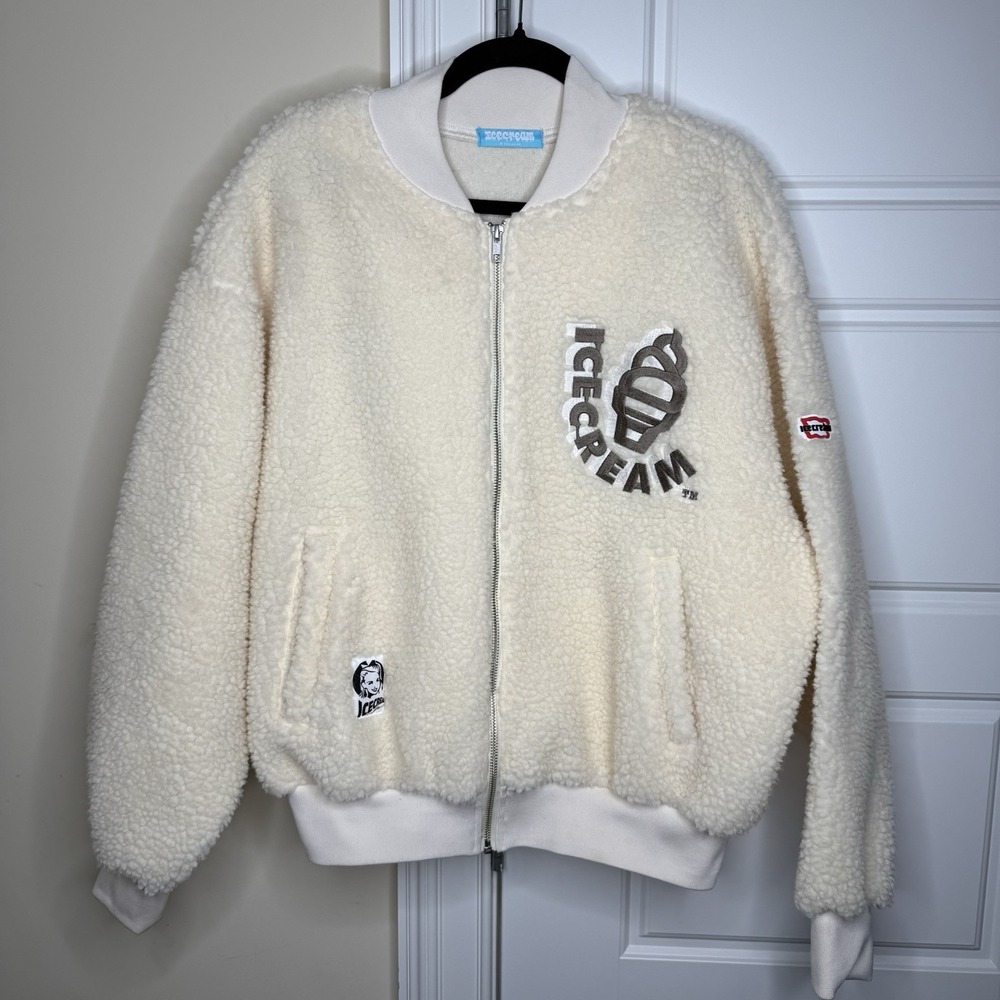 BBC ICECREAM Zip Up Varsity Sherpa Jacket RUNNING DOG Size Small Japan Exclusive